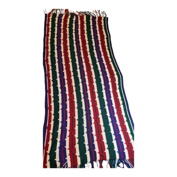 Handmade Afghan  Blue Green Red White Textured Stripes - Picture 4 of 4